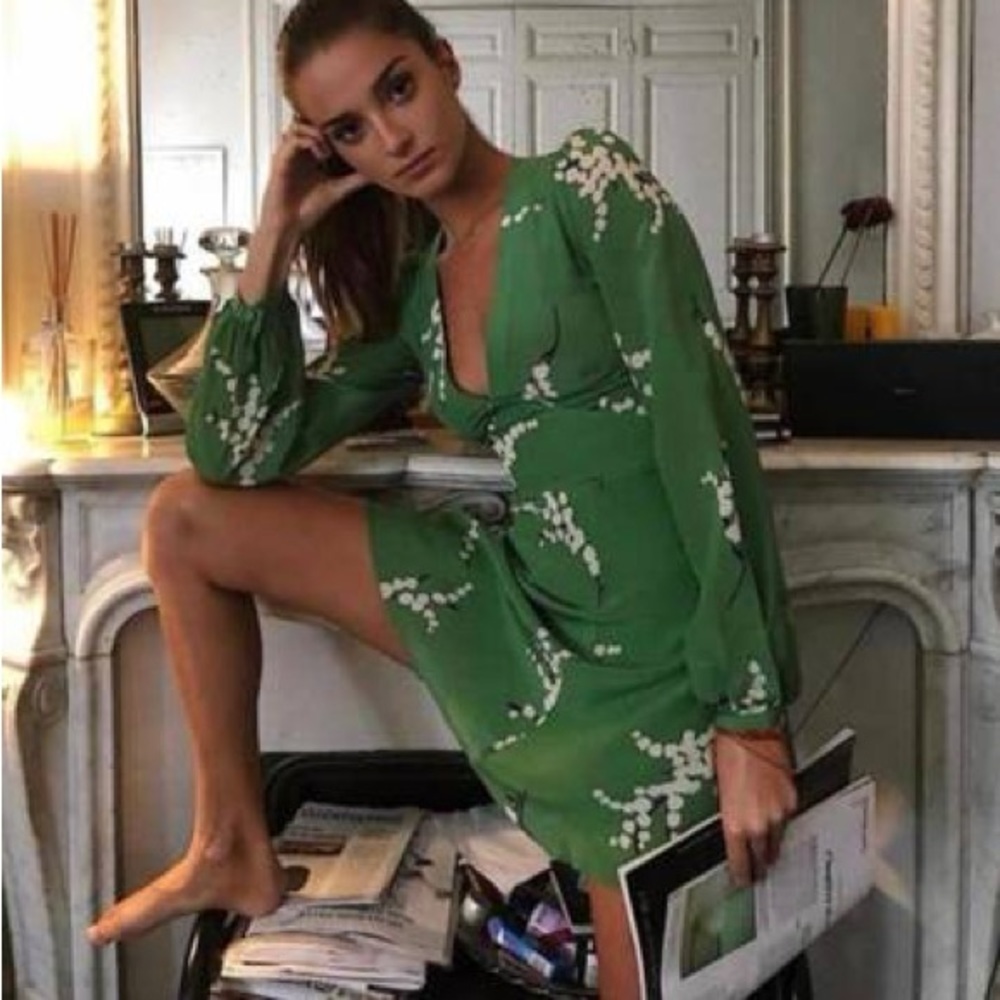 Green Floral Wrap Dress